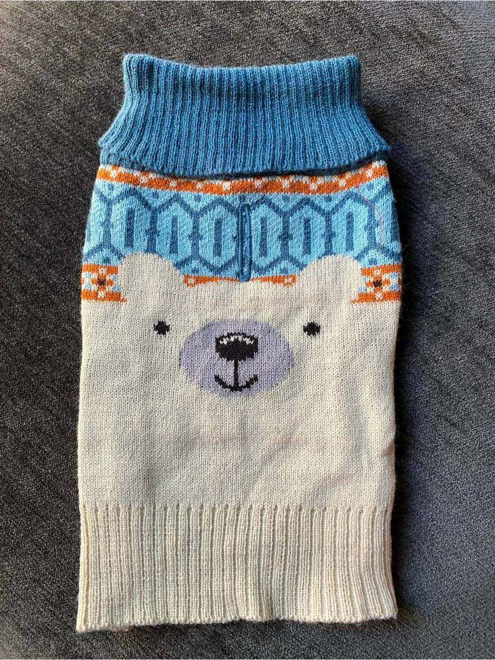 Cozy Bear Knit Dog Sweater in Cream & Blue